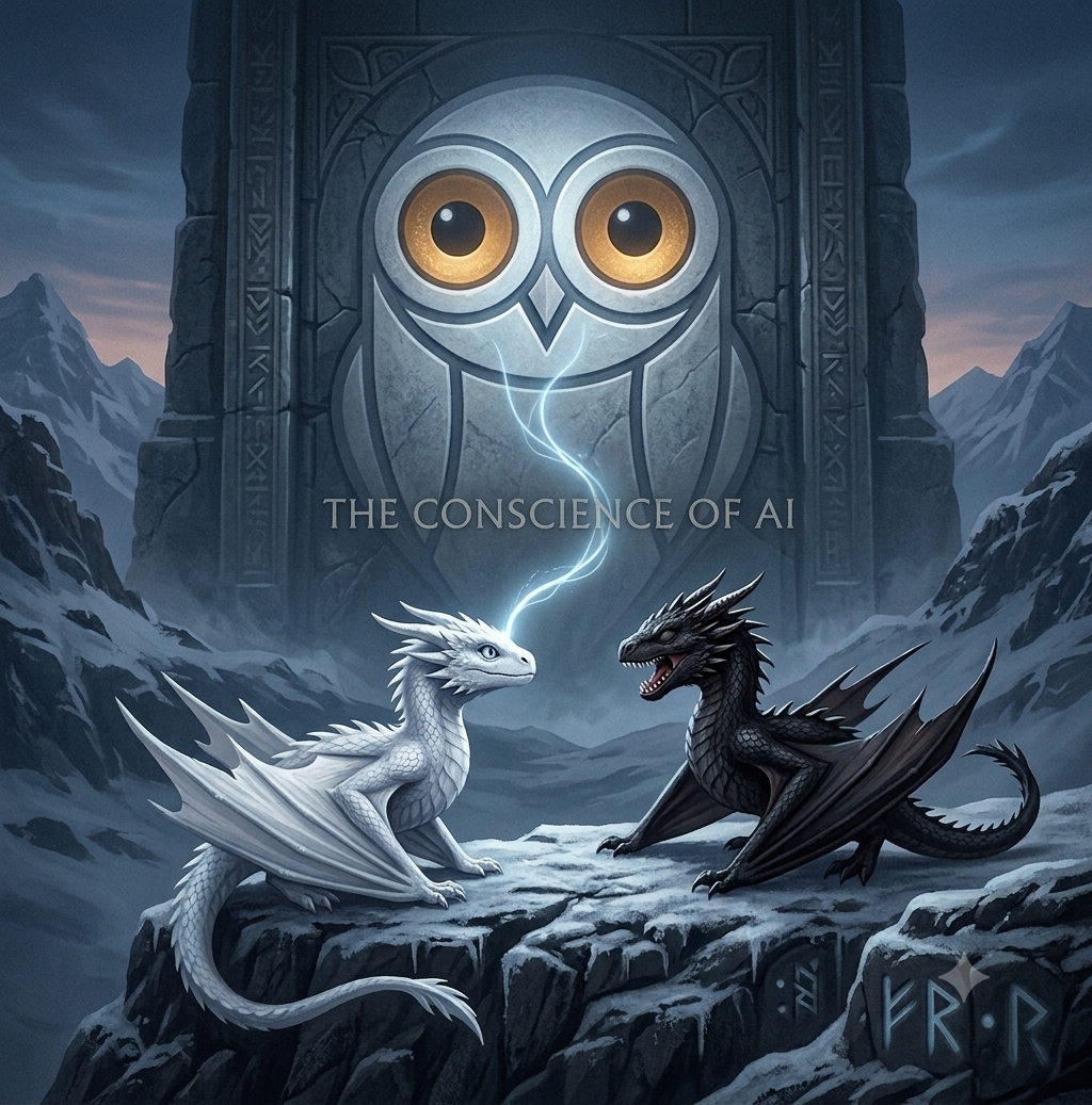 The Winter Owl with the white and the black dragon — the conscience of AI